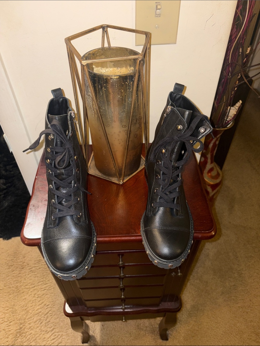 SCHUTZ Black Studded Leather Combat Boots - Women